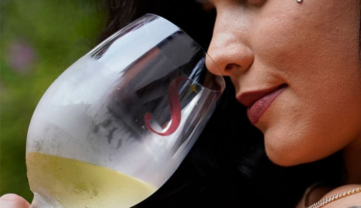 Sentindo os aromas em uma ta�a da Adega Sage